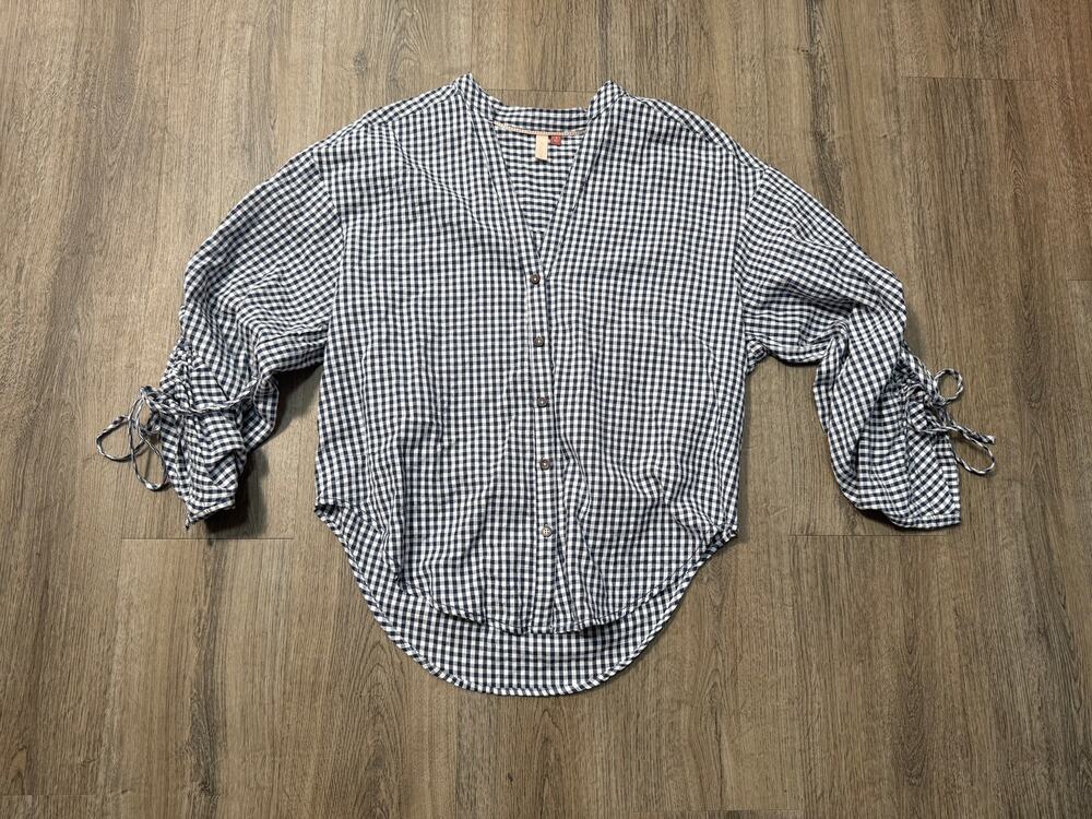 Pilcro by Anthropologie Women's Navy & White Gingham Blouse